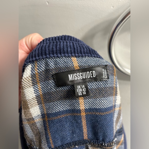 Missguided blue corduroy plaid button up jacket sweater - Picture 5 of 8